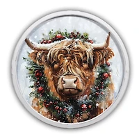 Painterly Christmas Highland 20" x 20" Round White Framed Print