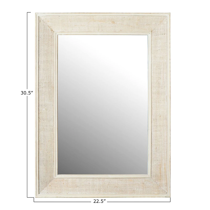 Hello Honey® 31" White Wash Rectangle Wall Mirror with Rattan Detail
