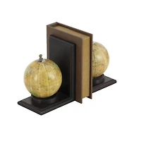 8" Rustic Brown Wood Globe Bookends