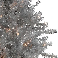 9ft. Pre-Lit Silver Noble Fir Tinsel Artificial Christmas Tree, Clear Lights