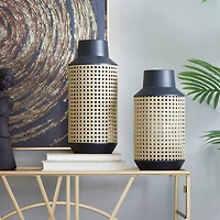 The Novogratz Brown Metal Open Weaved Inspired Vase Set of 2 14", 12"