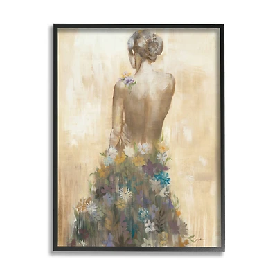Stupell Industries Nude Female Body Soft Tone Flower Dress in Black Frame Wall Art