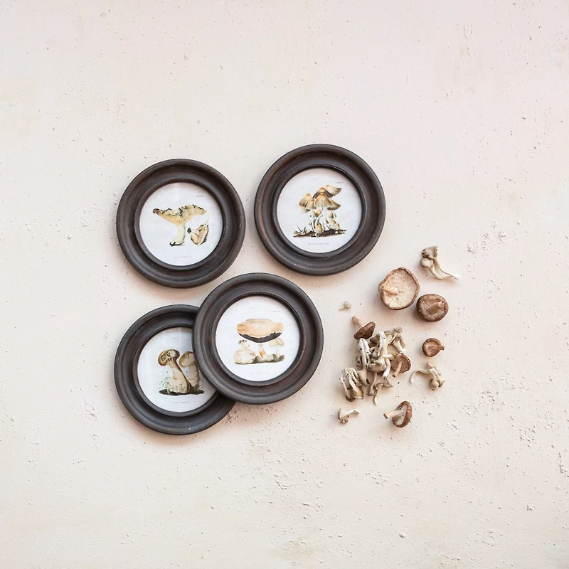 Hello Honey® 9.5" Round Framed Mushroom Print Wall Art Set