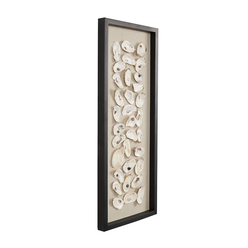 Cream Shell Shell Handmade Abstract Wall Décor with Beige Linen Backing & Black Frame