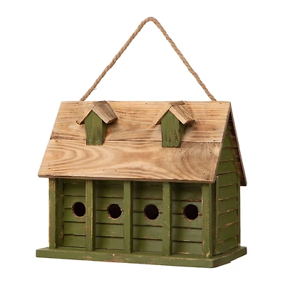 Glitzhome® 14" Hanging Wooden Distressed Green Garden Birdhouse