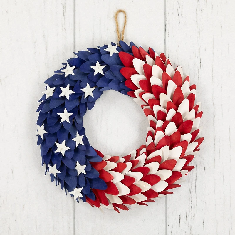 15" Petals & Stars Wooden Americana Wreath