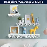 American Art Decor Scallop Metal Floating Shelves, White 3" x 5" x 24",  3pc.