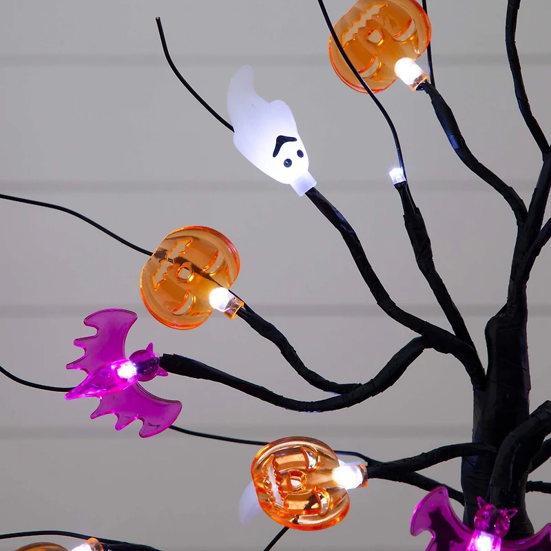 18in. Pre-Lit Artificial Halloween Ghost, Bats & Pumpkins 24 LED Lighted Ornament Tree