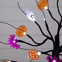 18in. Pre-Lit Artificial Halloween Ghost, Bats & Pumpkins 24 LED Lighted Ornament Tree