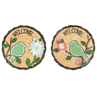 11" Welcome Birds Outdoor Floral Garden Stones Set