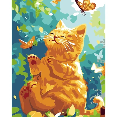 8" x 10" Tabby Cat with Butterflies Paint-by-Number Kit with Wood Display Hanger by Artist's Loft®