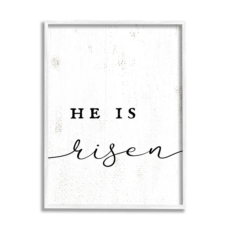 Stupell Industries He Is Risen Phrase Rustic Pattern Minimal Text Framed Giclee Art