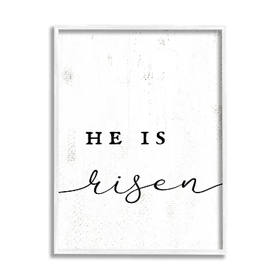 Stupell Industries He Is Risen Phrase Rustic Pattern Minimal Text Framed Giclee Art