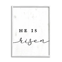 Stupell Industries He Is Risen Phrase Rustic Pattern Minimal Text Framed Giclee Art