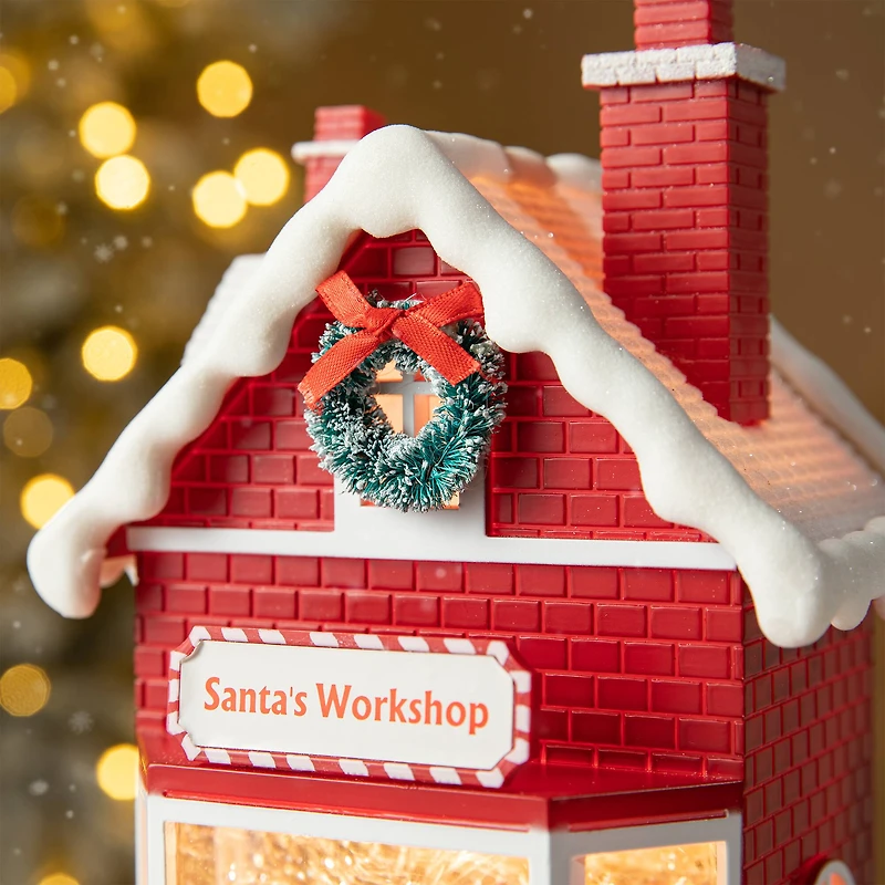 Glitzhome® 10.5" Lighted Santa's Workshop Waterglobe