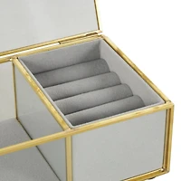 7" x 4" x 3" Clear & Gold Glass & Metal Jewelry Box with Chain Accent & Fabric Ring Slots