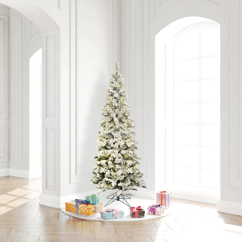 6.5ft. Pre-Lit Flocked Pacific Pine Artificial Christmas Tree, Pure White LED Lights