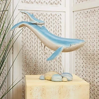 18.5" Blue Polystone Swimming Whale Parent & Child Sculpture Décor