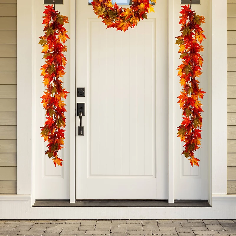 Glitzhome® 6ft. Fall Lighted Maple Leaves Garland