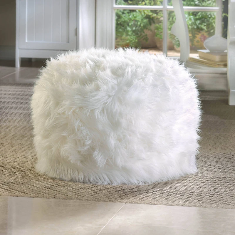 12" Fuzzy White Ottoman Pouf