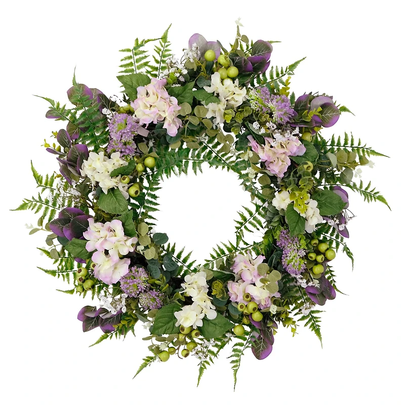 30'' Green and Purple Hydrangea Floral Spring Wreath