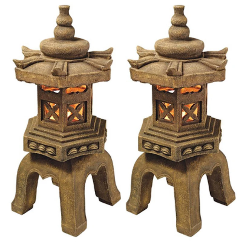 Design Toscano 27" Illuminated Brown Pagoda Lantern LED Statues, 2ct.