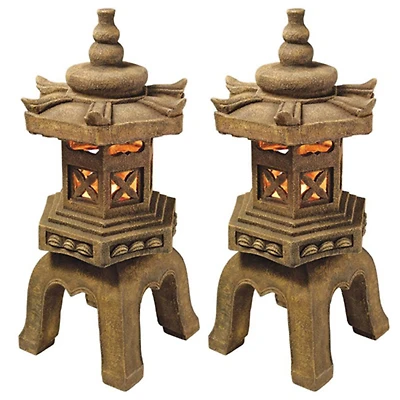 Design Toscano 27" Illuminated Brown Pagoda Lantern LED Statues, 2ct.