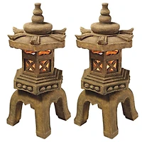 Design Toscano 27" Illuminated Brown Pagoda Lantern LED Statues, 2ct.