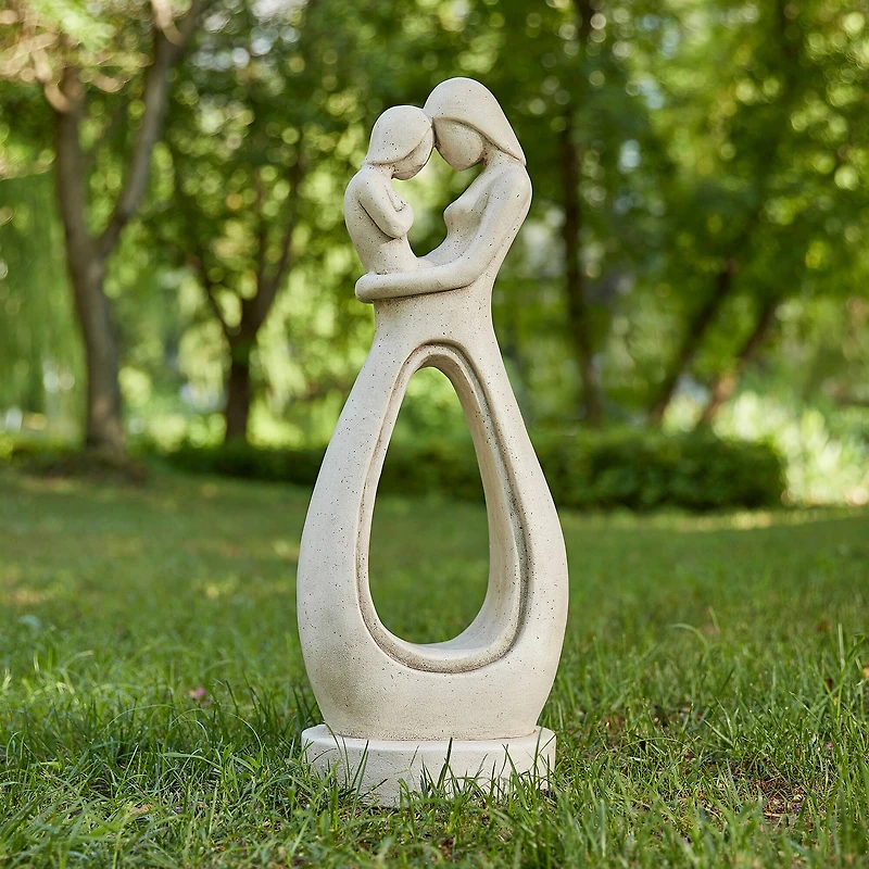 Glitzhome® 24.75" Modern Abstract Sculpture Hugging Mommy & Baby Garden Statue