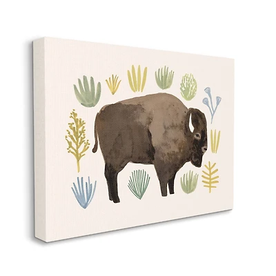 Stupell Industries Terracotta Green Yellow Plants Brown Horned Buffalo Canvas Wall Art