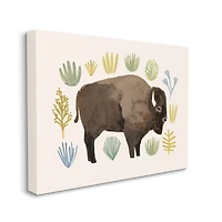 Stupell Industries Terracotta Green Yellow Plants Brown Horned Buffalo Canvas Wall Art