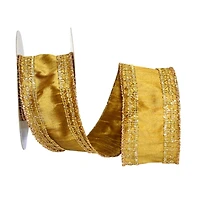 JAM Paper 2.5" x 10yd. Gold Wired Royal Trim Dupioni Ribbon