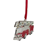 Silver Plated Fire Truck Crystal Embellished Ornament