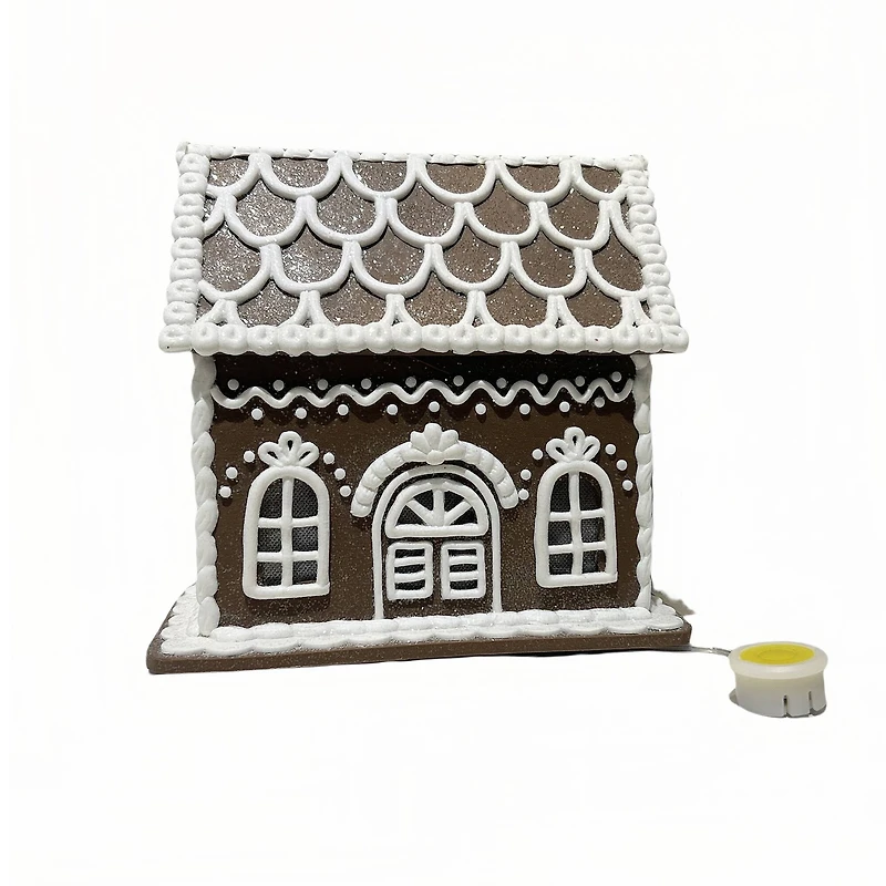 8" Brown and White Glitter Lighted Clay Gingerbread House Tabletop Décor by Ashland®