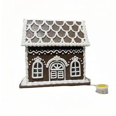 8" Brown and White Glitter Lighted Clay Gingerbread House Tabletop Décor by Ashland®