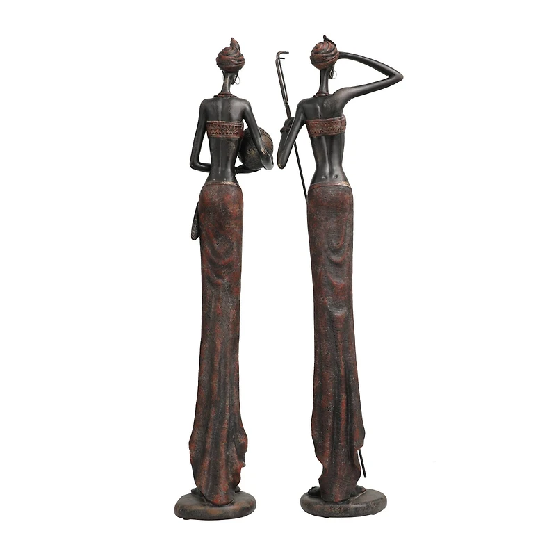Red Handmade Polystone African Women Inspired Sculpture Set