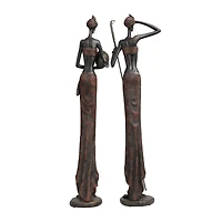 Red Handmade Polystone African Women Inspired Sculpture Set