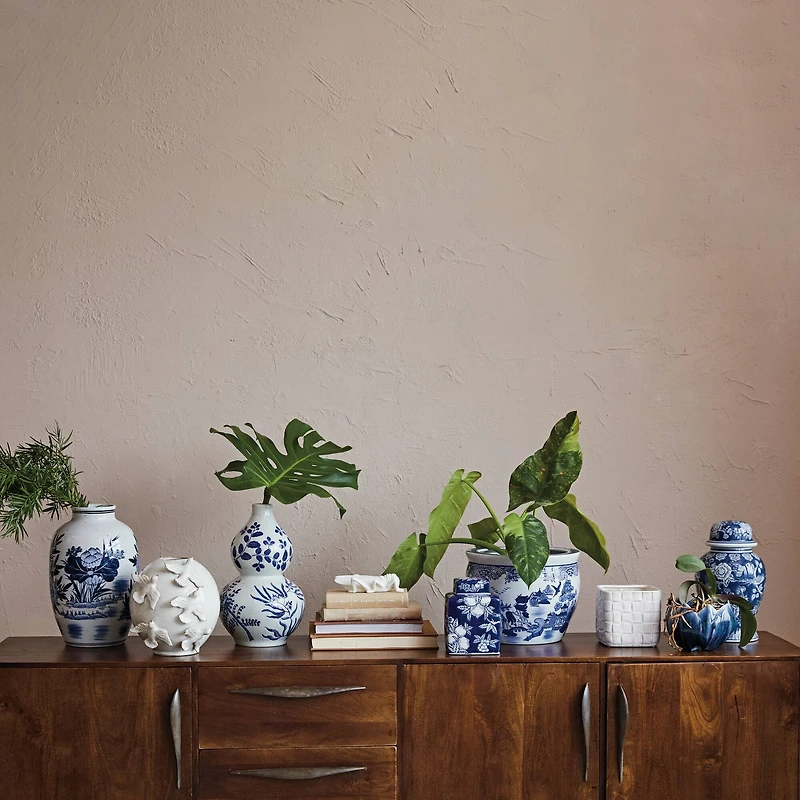 Hello Honey® 12.25" Blue & White Hand-Painted Stoneware Planter