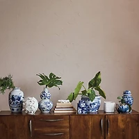 Hello Honey® 12.25" Blue & White Hand-Painted Stoneware Planter