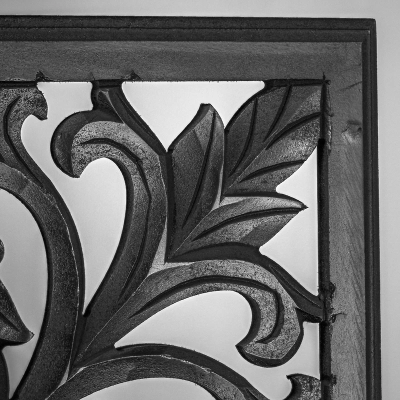 American Art Décor™ 24" Black Hand-Carved Square Arabesque Wall Medallion