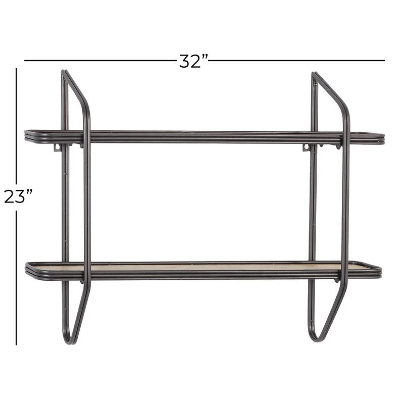 Black Iron and Wood Industrial Wall Shelves, 23" x 32" x 6"