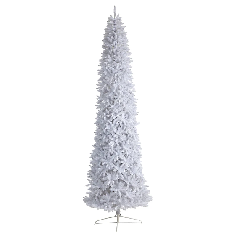 12ft. Pre-Lit Slim White Artificial Christmas Tree, Warm White LED Lights