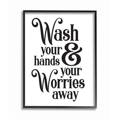Stupell Industries Wash Your Hands and Worries Bathroom Phrase Clean Framed Wall Art