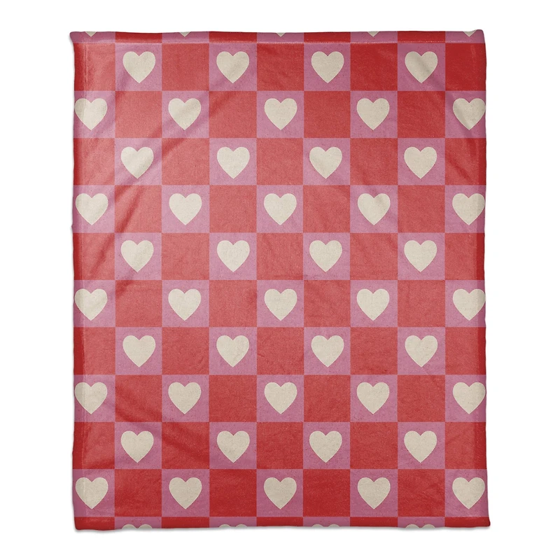 Heart Checkered Board Pattern 50" x 60" Coral Fleece Blanket