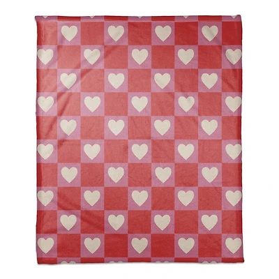 Heart Checkered Board Pattern 50" x 60" Coral Fleece Blanket