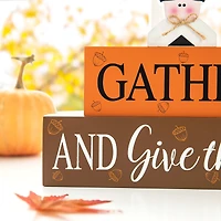 Glitzhome® 9.5" Thanksgiving Wooden Pilgrim Table Block Sign