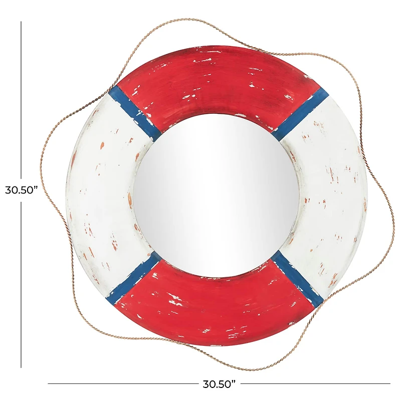 31" Red & White Metal Lifesaver Wall Mirror