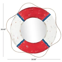 31" Red & White Metal Lifesaver Wall Mirror