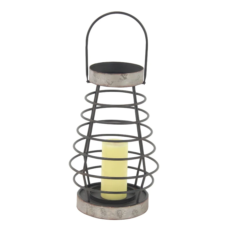 Grey Iron Farmhouse Candle Holder Lantern, 15" x 10" x 10"