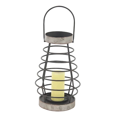 Grey Iron Farmhouse Candle Holder Lantern, 15" x 10" x 10"